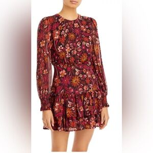 AQUA Metallic Floral Print Mini Dress Size Medium